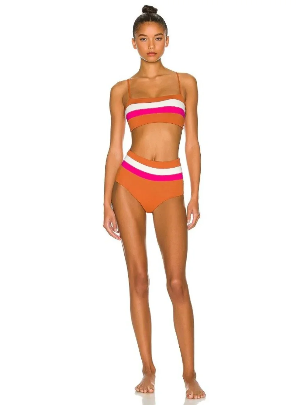 L*Space Rebel Stripe Bikini Top in Amber/Bougainvellia/Cream Small New Womens